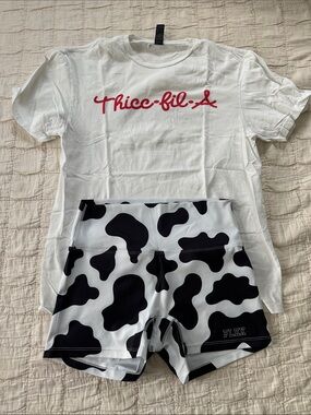 FlexLiving Thicc-fil-a Workout Shirt and Cow Peint Shorts
